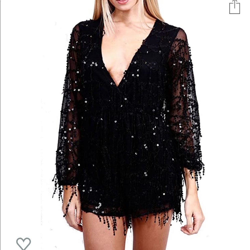 Black sequin shorts romper